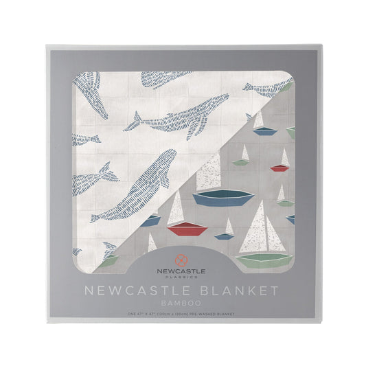 Blue Shadow Whales and Marina Sailboats Bamboo Newcastle Blanket-0