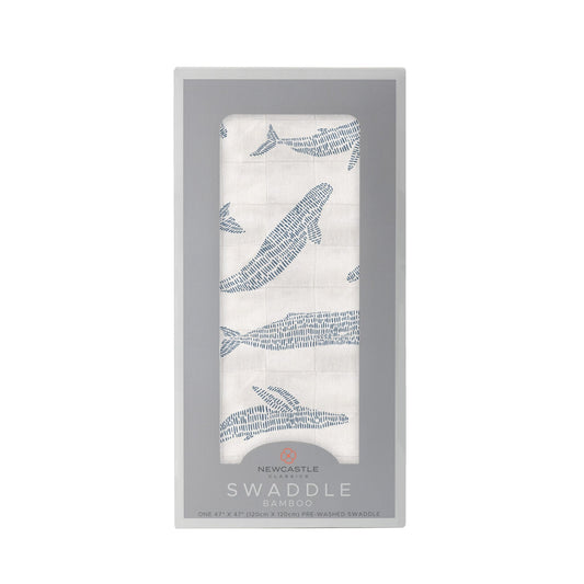 Blue Shadow Whales Bamboo Swaddle-0